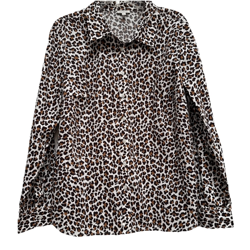 Talbots Size L Women's Leopard‎ Print Shirt Long Sleeve Cuffs